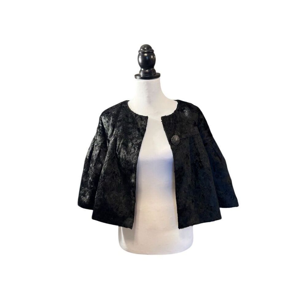 Beth Bowley Vintage Women's Black Velvet Overcoat Faux Fur Collar Women’s Size 4 - Picture 3 of 11